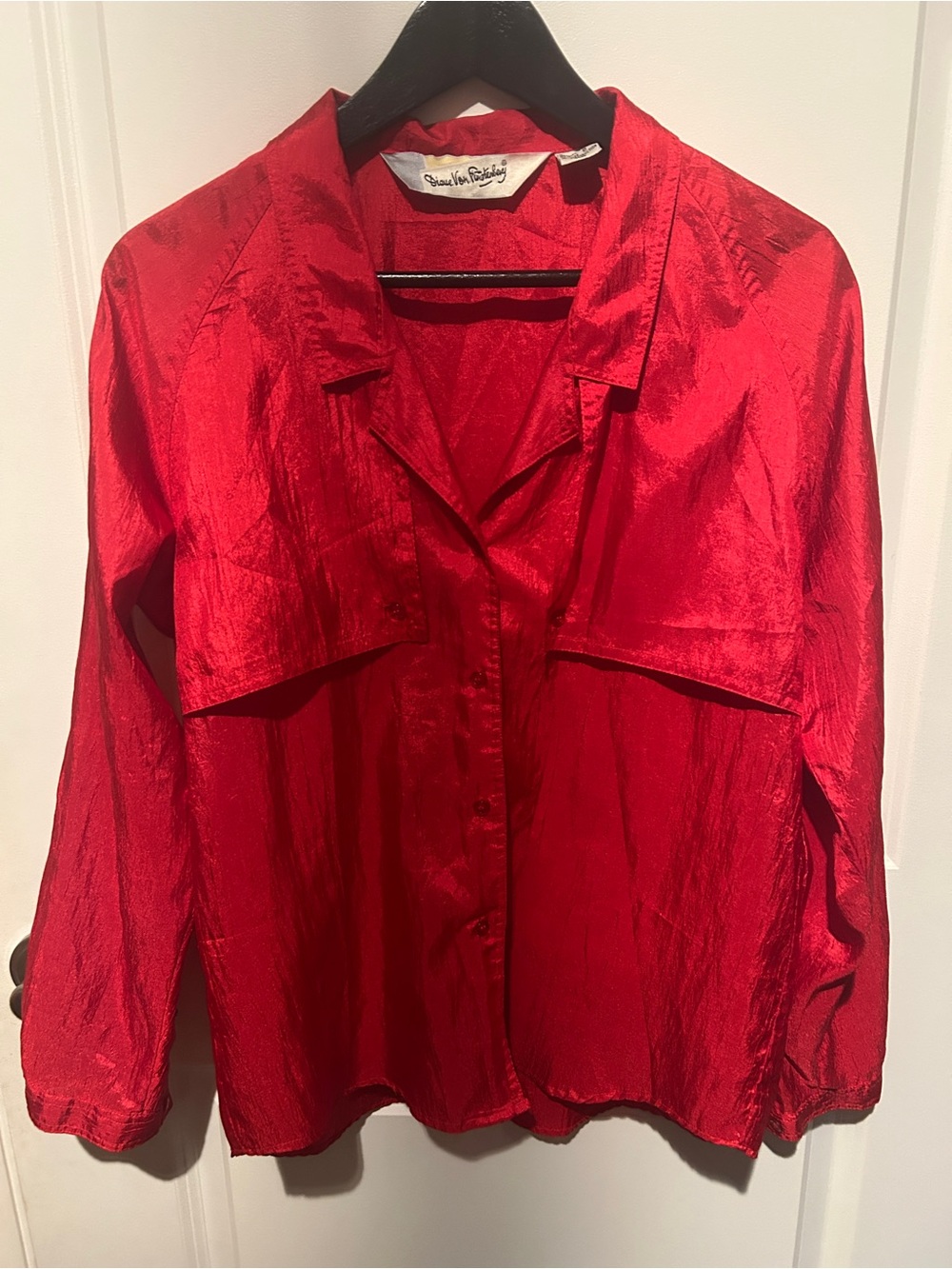 Vintage Shimmer Button-Front Blouse - Red - Diane von Furstenberg